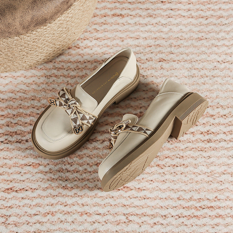 Women's Style Spring Round Head Chunky Metal Loafers