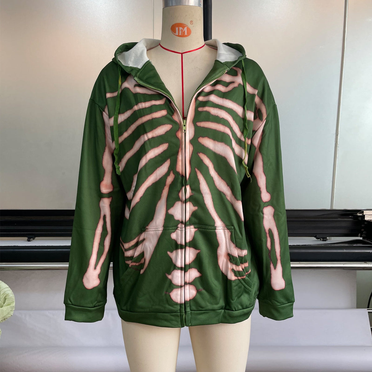 Halloween Hoodies mit langen Ärmeln und Reißverschluss und Totenkopf-Print