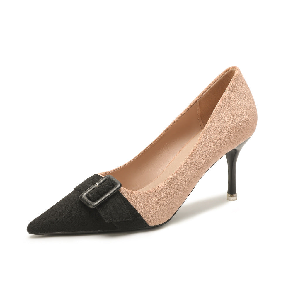 Block High Suede Korean Heels