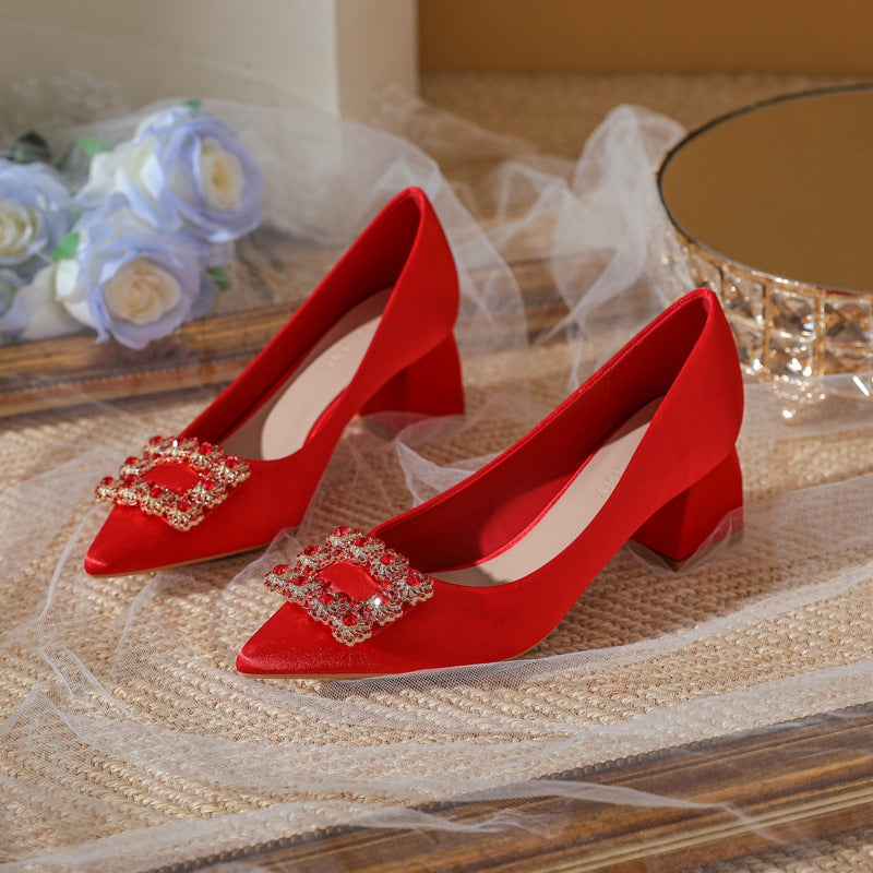 Women's Red High Rhinestone Wedding Chunky Banquet