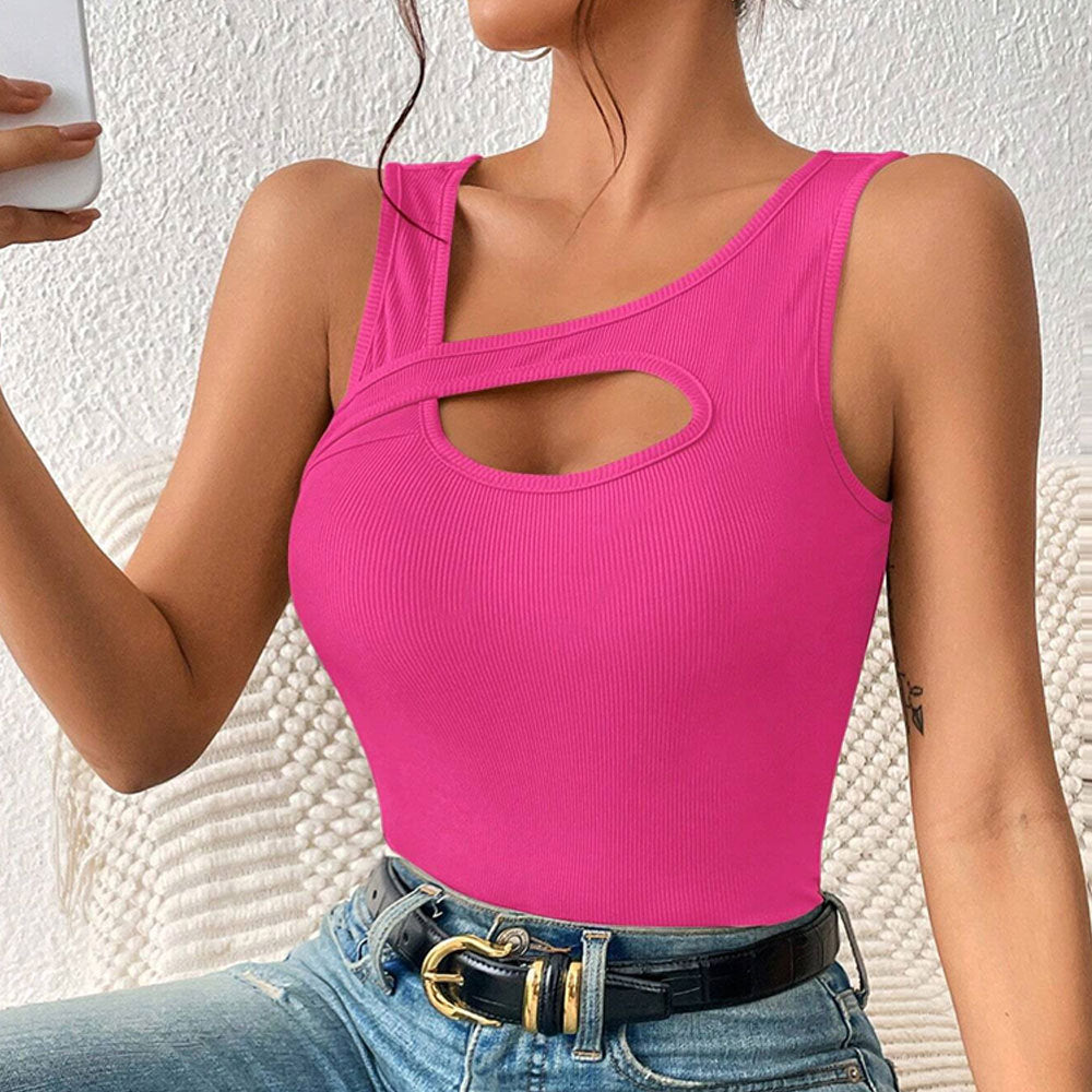 T-shirt slim en tricot de couleur unie avec découpes ajourées
