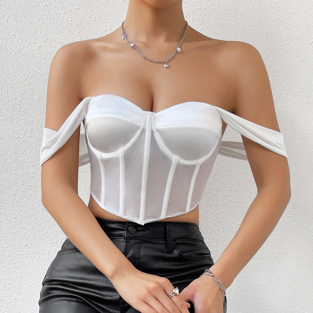 Pure White Mesh Steel Ring Boning Corset Top High Grade Waistcoat Vest