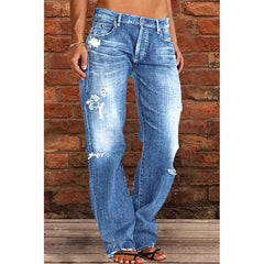 Denim Trousers Mid Waist Straight Leg Pants