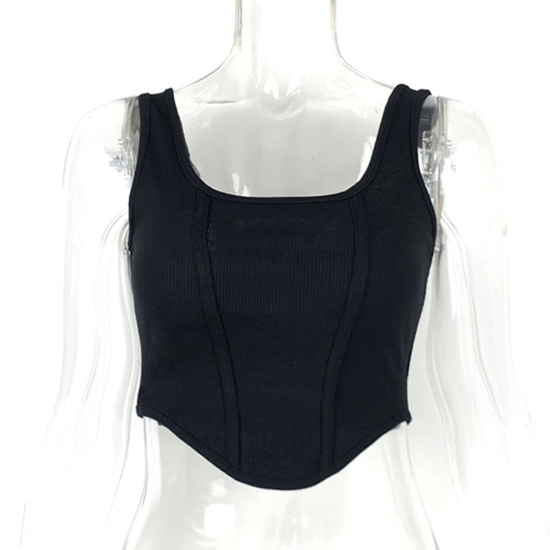 Boning Corset Sling Top Slim Rib Solid Color Vest