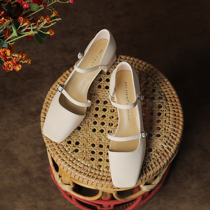 Women's French Style Vintage Mary Jane Chunky