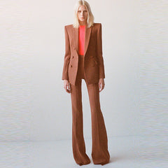 Stars Double Breasted Slim Blazer Flared Pants Suit Two Piece Suit