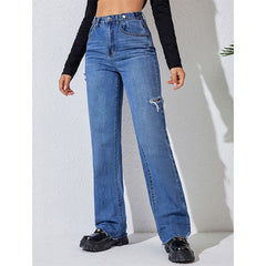 Jeans amples, décontractés, déchirés, coupe droite