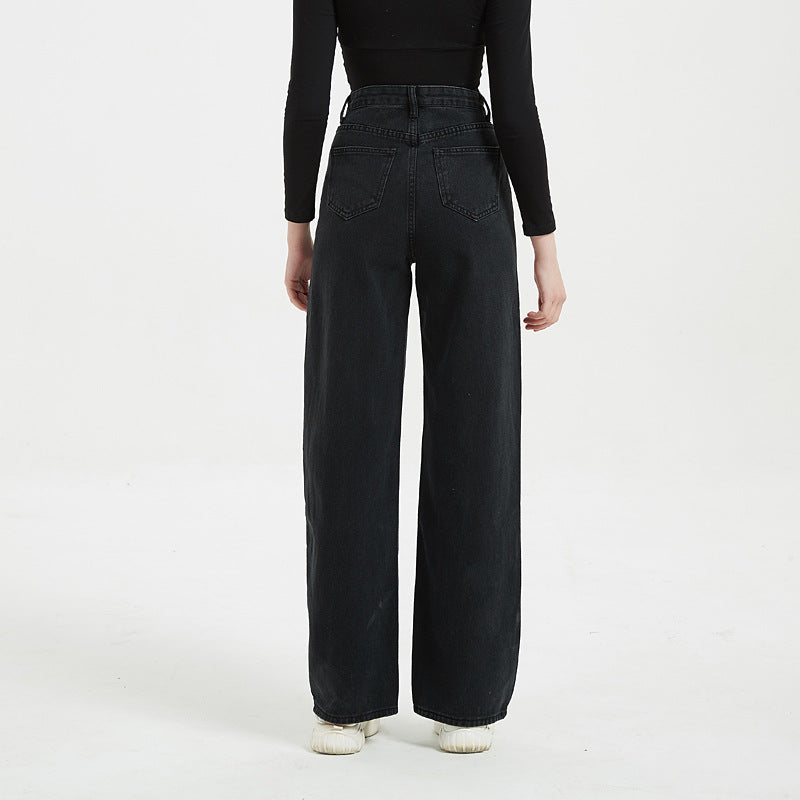Jean taille haute déchiré et pantalon droit