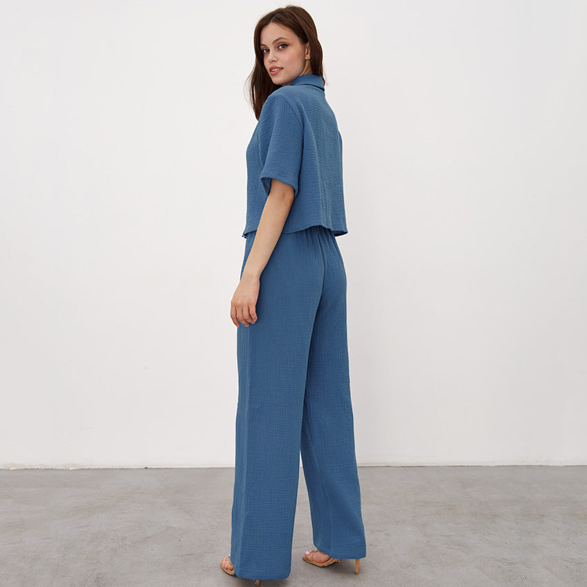 Pure Cotton Confinement Double Layer Crepe Cloth Maternity Pajamas Two Piece Set Homewear Set