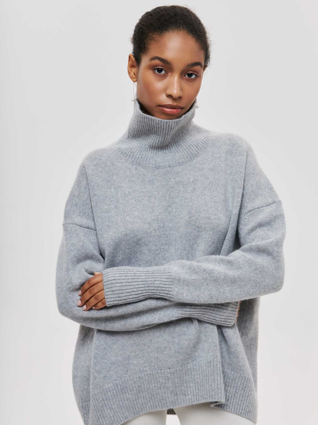 Pullover Lockerer halber Rollkragenpullover Russischer Pullover