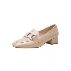 Women's Slip-on British Style Metal Buckle Square
