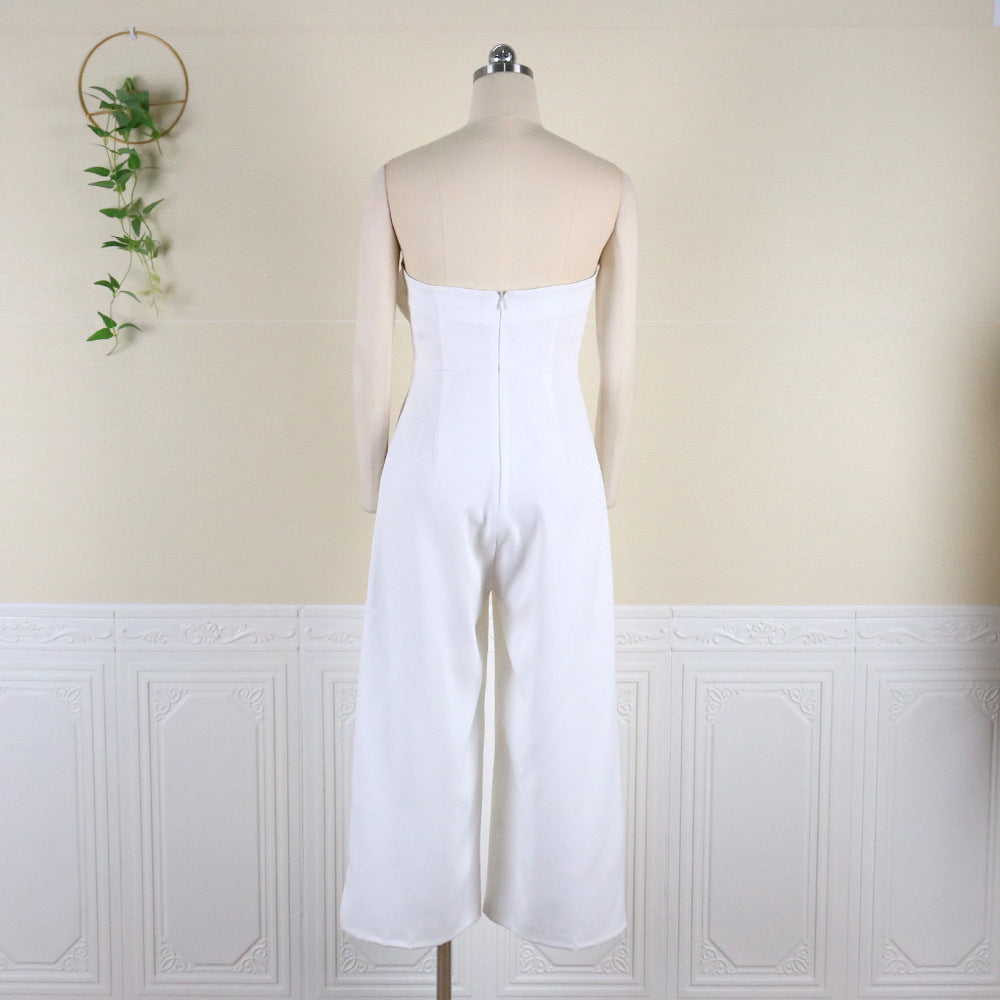 3D Bowknot Tube Top Backless High Waist Bow Wide Leg Casual Jumpsuits Jumpsuit