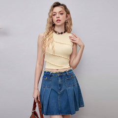 Slim Fit Short Round Neck High Elastic Inner Wear Outer Wear Sleeveless Vest Sling
