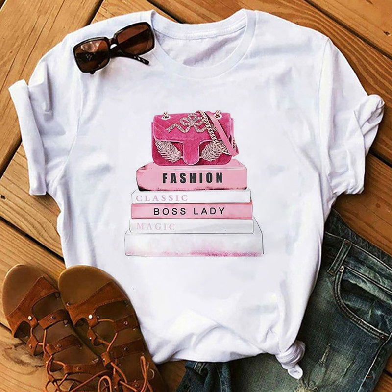 T shirt Top Print round Neck Top T-shirt