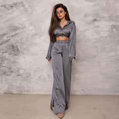 Solid Color Pajamas Outfit Top Trousers Loose Casual Simple Outerwear