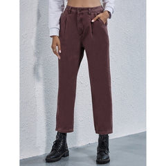 High Waist Denim Straight Leg Trousers Winter