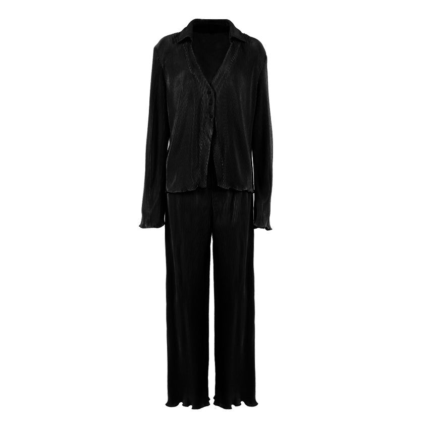 Vintage long sleeve ruffled shirt pantsuit Loose Flare Sleeve Blouse textured