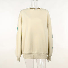 Round Neck Loose Letter Graphic Floral Print Long Sleeve Pullover Casual Top