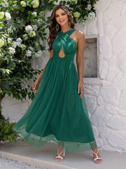 Hollow Out Cutout out Chiffon Maxi Dress Cross Mesh Covered Dress