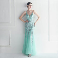 Mesh Beads Sequined Dress Long Evening Dress Star Event Exhibition Stage