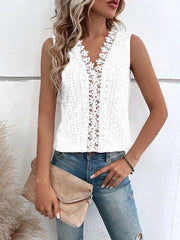 V neck Stitching Hollow Out Lace Vest T Top