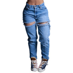 Zerrissene Jeans, verwaschene, hoch taillierte, lockere Jeans
