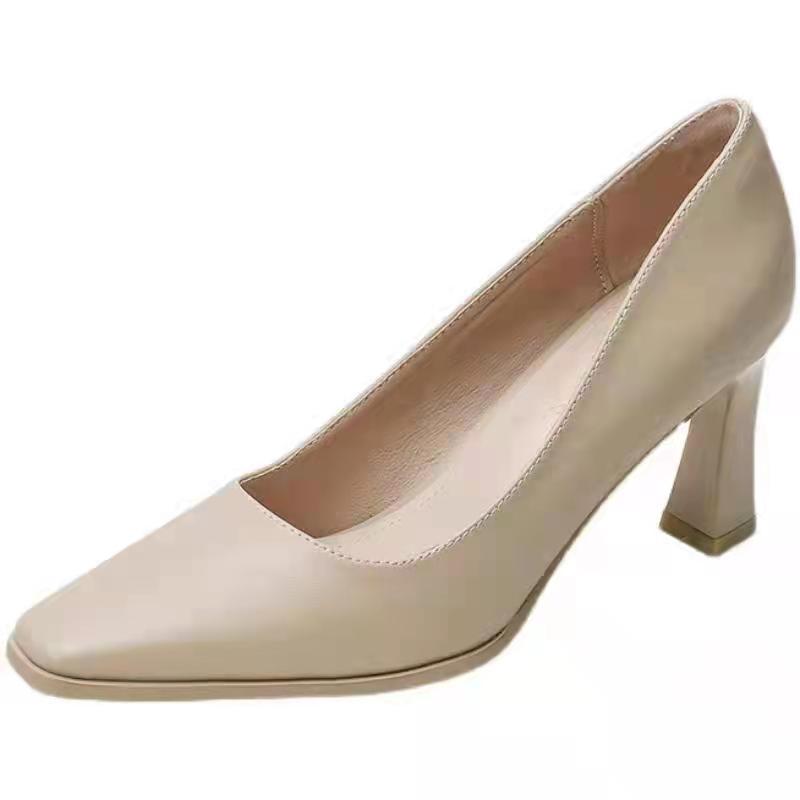 Women's High Black Square Toe Professional Chunky Heels