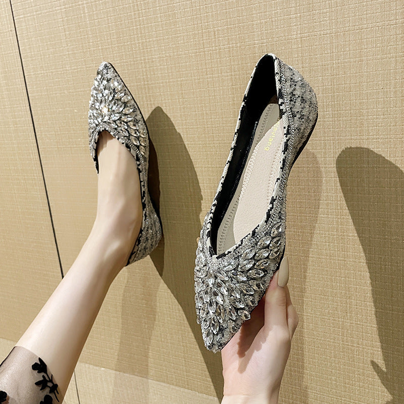 Women's Flat Spring Rhinestone Slip-on Gentle Lei
