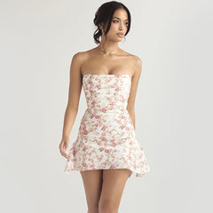 Tube Top Rückenfreies Kurzes Kleid Dekoration Floral Französisch Kleid Kleid
