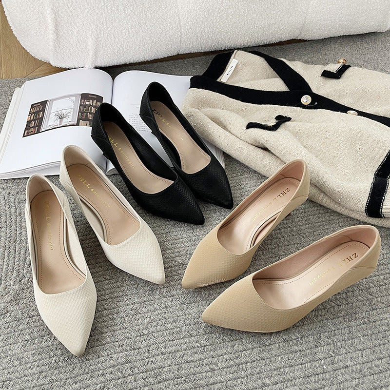 Women's High Pointed Toe Black Soft Surface