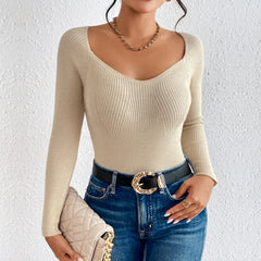 Advanced Simple Solid Color Big Neckline Pullover Knitted Sweater