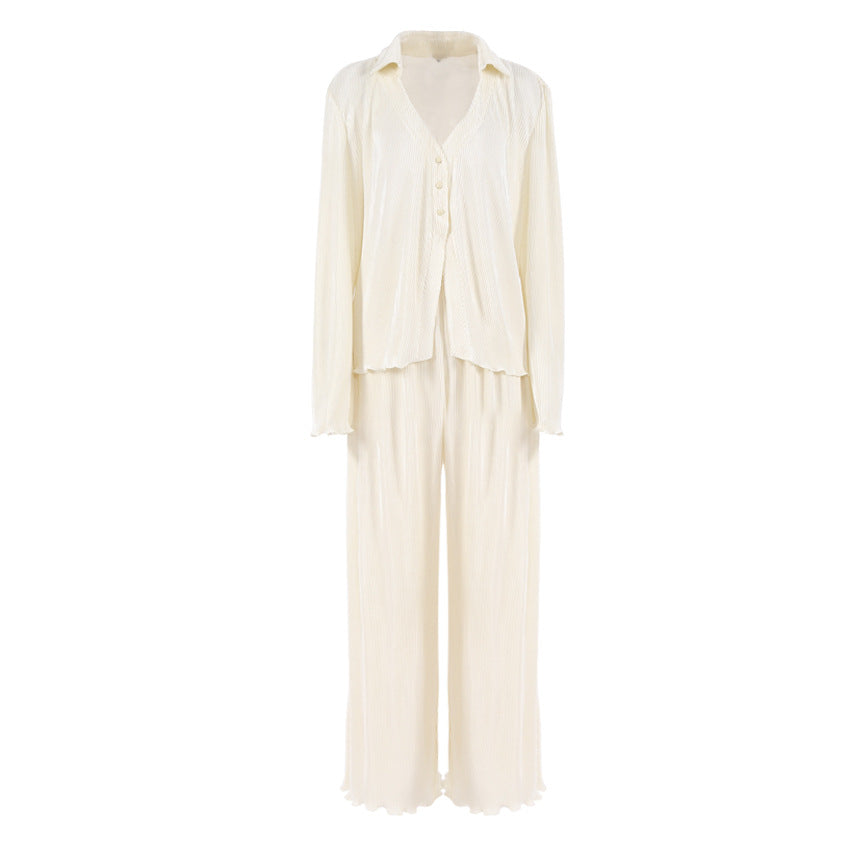 Vintage long sleeve ruffled shirt pantsuit Loose Flare Sleeve Blouse textured