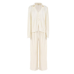 Vintage long sleeve ruffled shirt pantsuit Loose Flare Sleeve Blouse textured