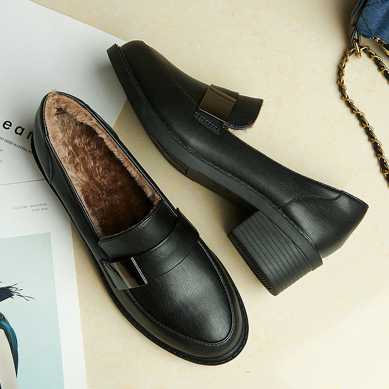 Women's British Style Soft Chunky Comfort Leather Shoes