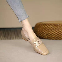 Women's Slip-on British Style Metal Buckle Square