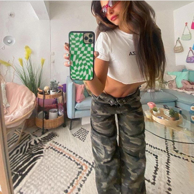 Jeans camouflage High Street Tooling Pantalons amples Pantalons larges Pantalons droits vert armée Pantalons décontractés