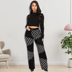 Denim Plaid Contrast Color Straight Jeans