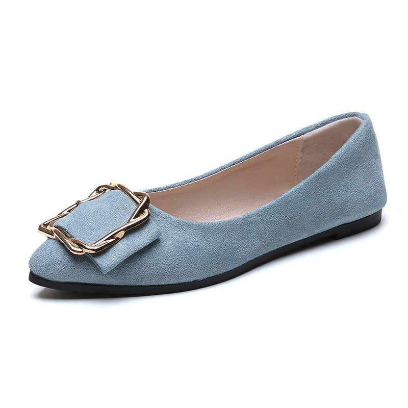 Women's Spring Pointed Low-cut Flat Metal Buckle