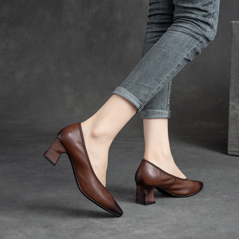 Women's Shu First Layer Cowhide Hand-rub Color Retro