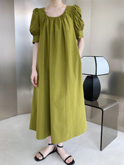 Robe mi-longue à manches bouffantes, robe trapèze ample et amincissante