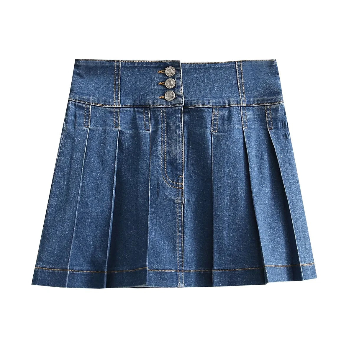 Korean Sweet Youth Pleated Skirt Blogger Same High Waist Denim Skirt