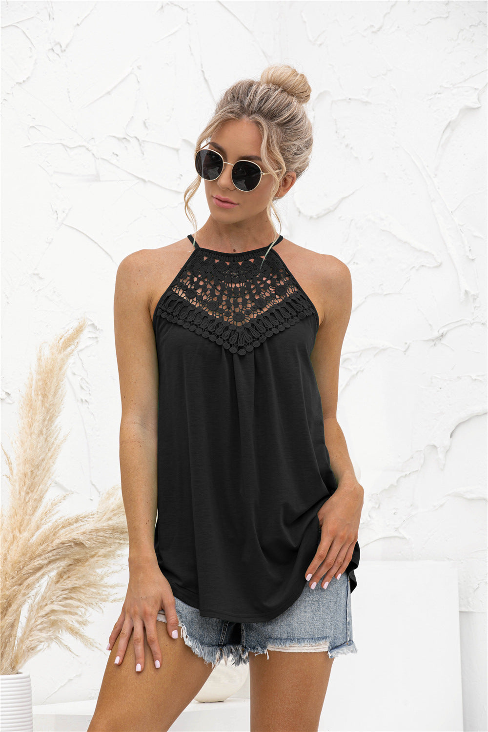 Lace Stitching Halter Top