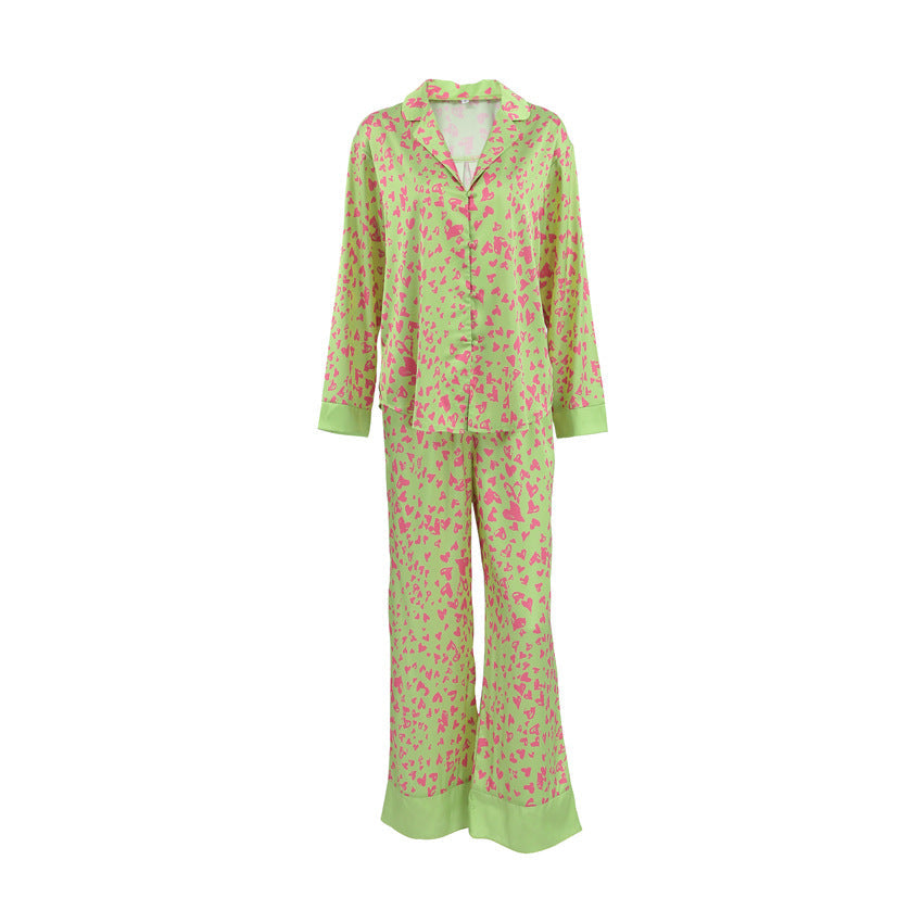 Long Sleeved Trousers Casual Loose Pajamas Two Piece Set Heart Printing Homewear