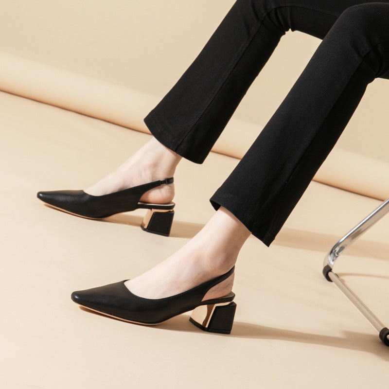 Women's Genuine Closed Toe Summer Square Chunky