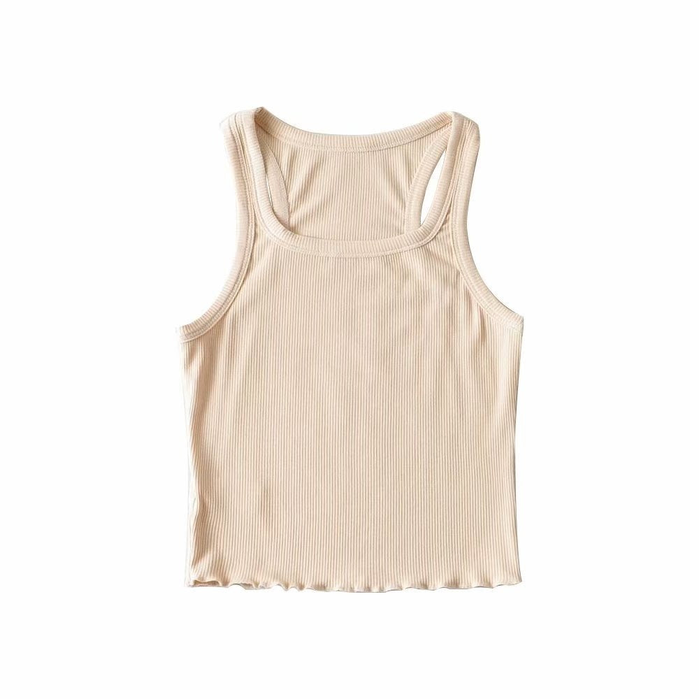 Wooden Ear Hem Square Collar Slimming Small Vest Close