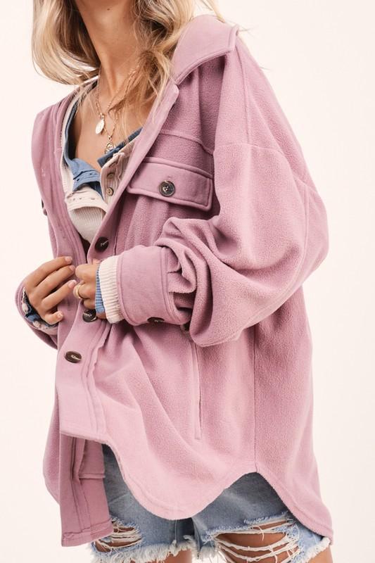 Fall Polo Collar Single Breasted Long Sleeve Shacket