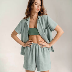 Cotton Linen French Simplicity Sports Shirt Shorts Double Layer Gauze Pajamas Homewear