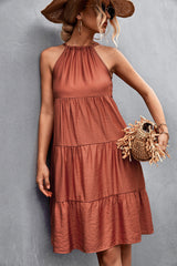 Halter Strap Gathers Stitching Dress