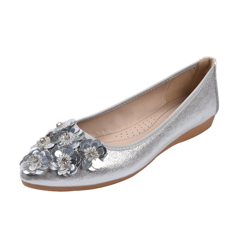 Casual Flats Shallow Mouth Rhinestone Egg