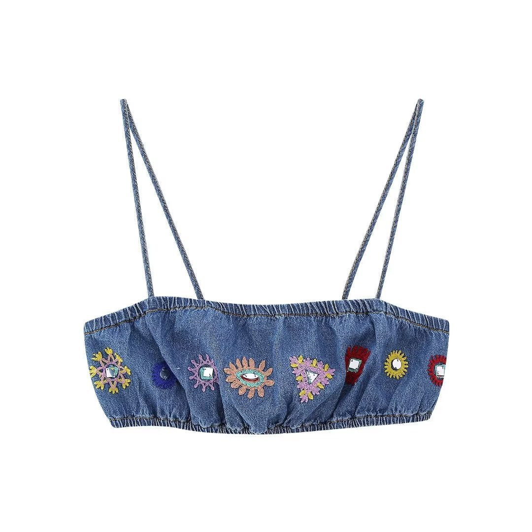 Street Embroidery Short Strap Top